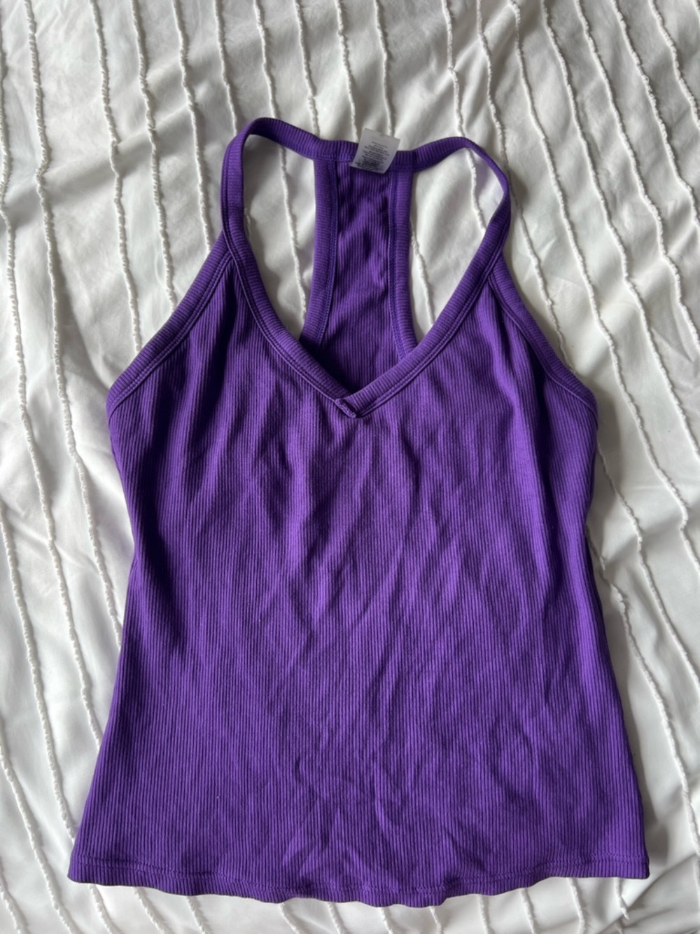 Purple Ribbed V-Neck Racerback Tank Top